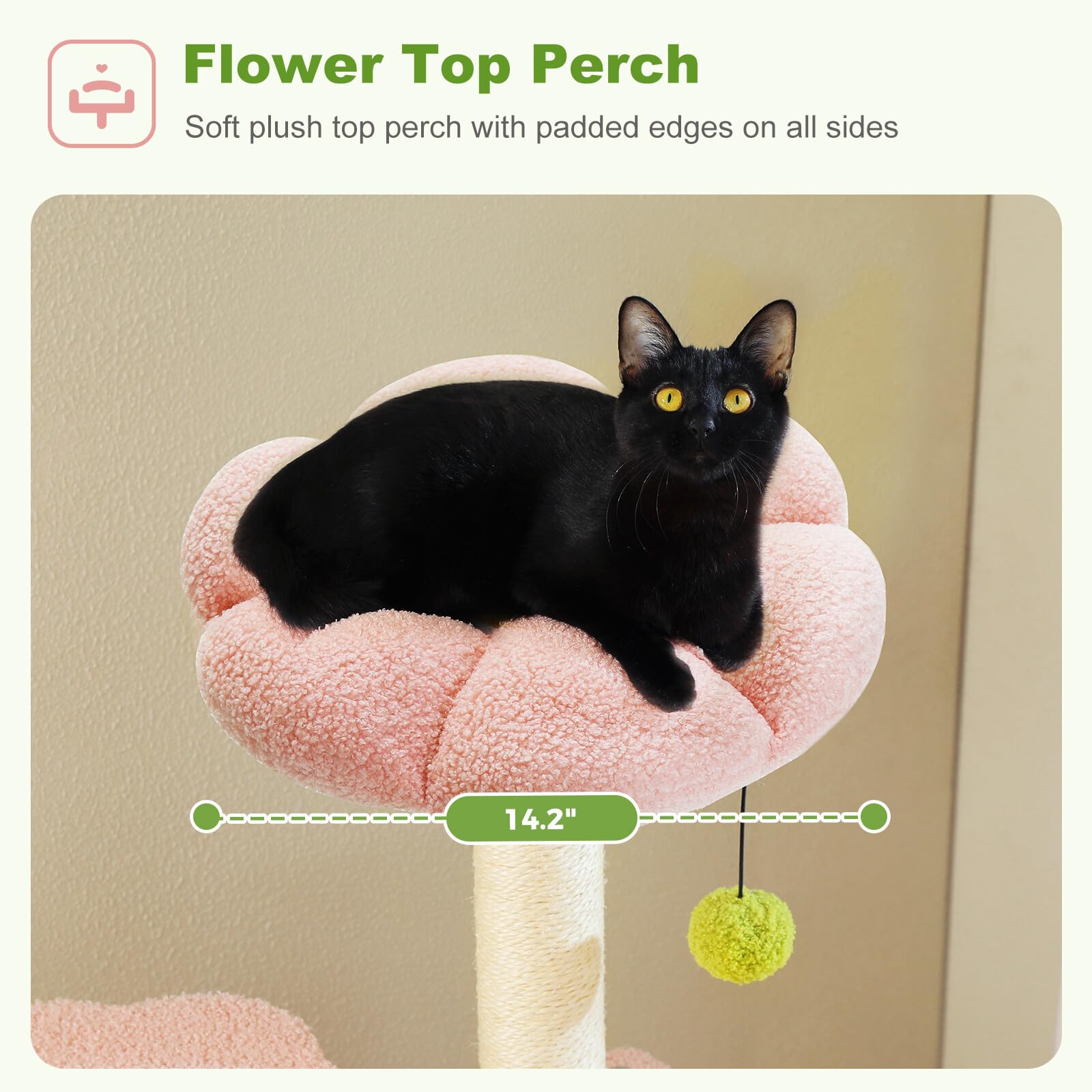 Uymi Flower Cat Tree For Indoor Cats, 62'' Multi-Level Cat Tower With 2 Spacious Condos, Scratching Pad, 4 Cat Scratching Posts,